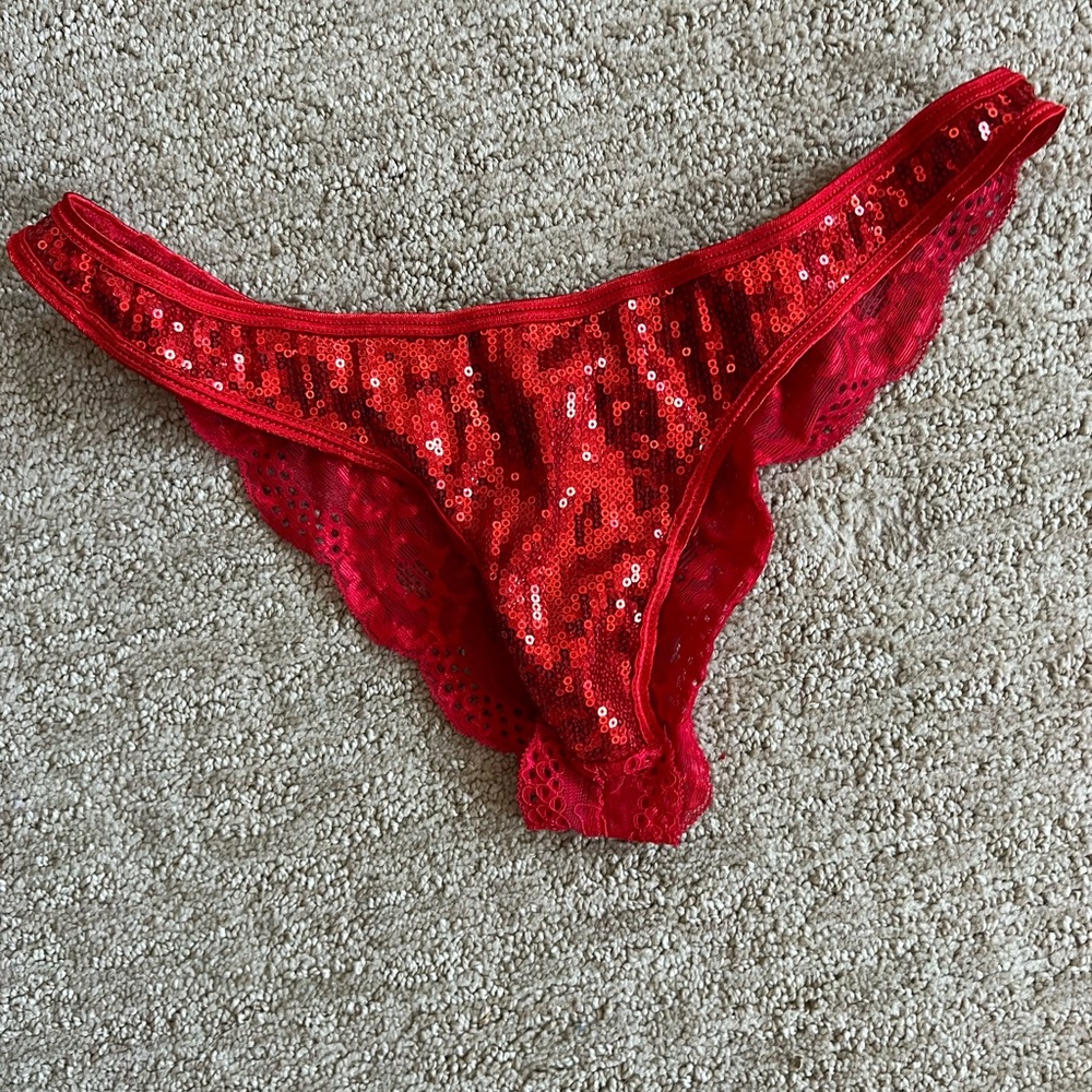 Red sequin lace panties